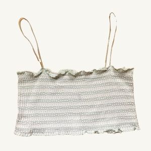 Out From Under Crop Tank Top with Frills Pale Greenish Blue and White Size Large